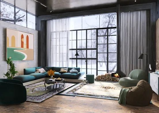 Green living room  Design Rendering