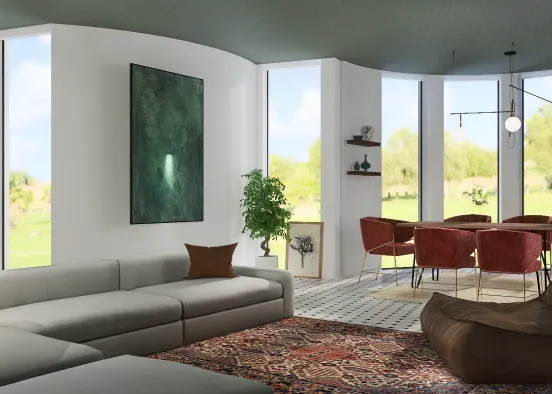 Mid Century Modern Living Space Design Rendering