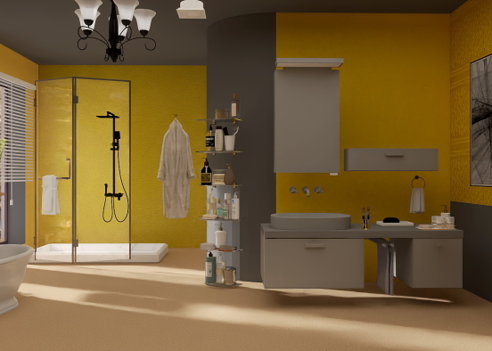 cheerful grey and yellow bathroom Design Rendering
