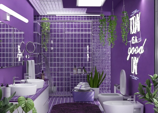 Perfectly Purple Powder Room Design Rendering