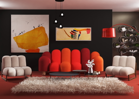Cool red living room Design Rendering