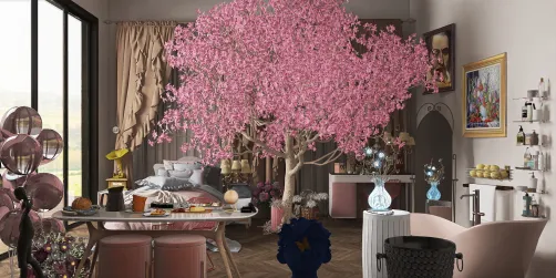 Pink Dining,Bed And Bathroom