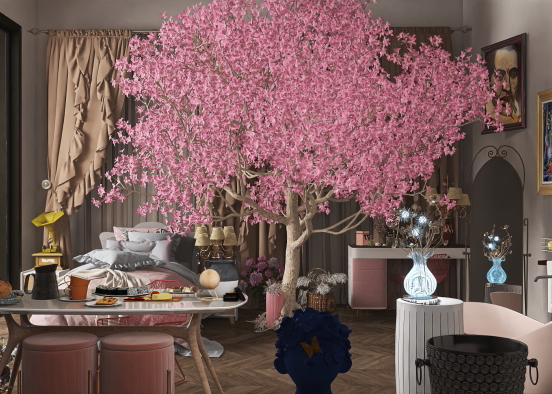 Pink Dining,Bed And Bathroom Design Rendering