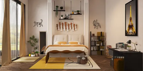This is a yellow Modern teen room! 