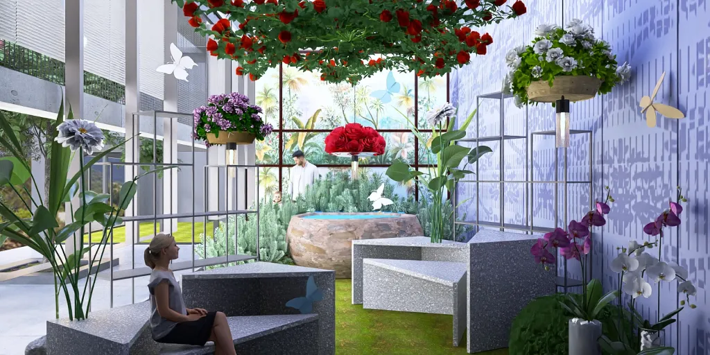 a room with a flower arrangement in it 