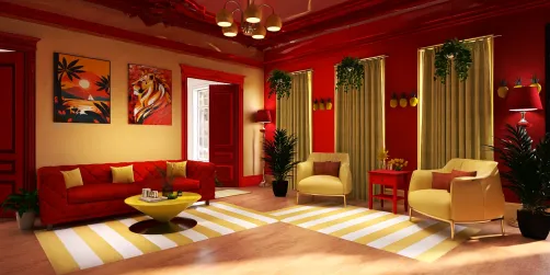 red and yellow living room