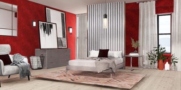 Red and grey ultra modern bedroom 