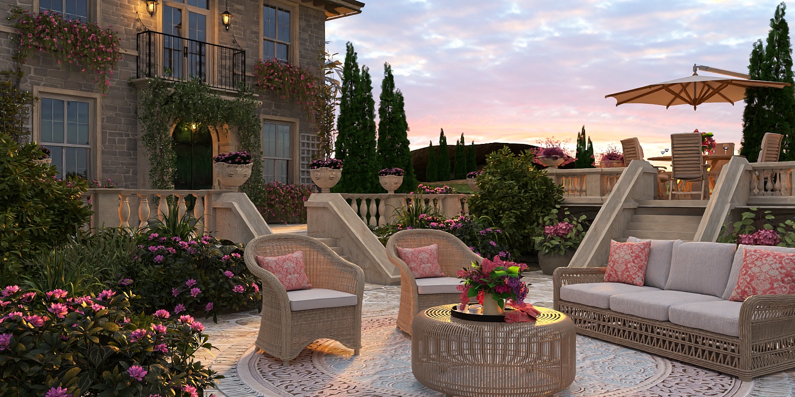 On the terrace at sunset