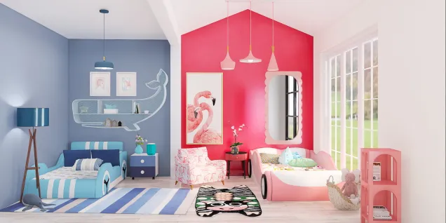 Blue And Pink Twin Room