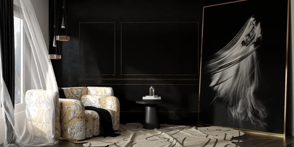 stylish armchairs with artistic wall art in a modern space featuring contemporary interior decor, utilizing Homestyler's real-time 3D rendering for design proposals.