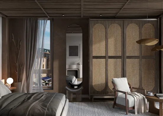 Gray brown Japandi style suite Design Rendering