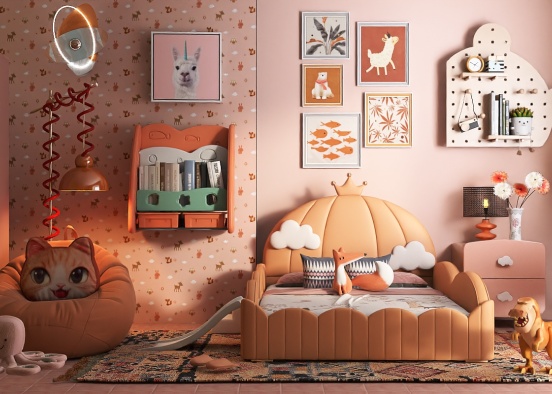 Peach Fuzz Kids Bedroom Design Rendering