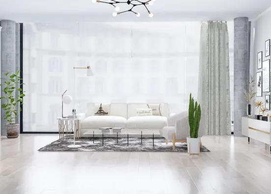 Minimalistic white living room Design Rendering