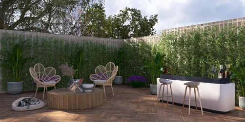 outdoor sitting area with open bar