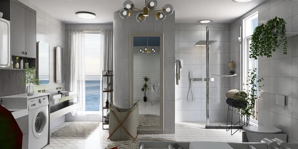 modern bathroom interior design featuring a stylish shower area and elegant fixtures with a contemporary vibe, optimized for space efficiency using Homestyler's 3D rendering capabilities.