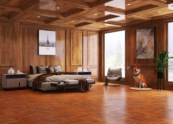 wooden confi bedroom Design Rendering