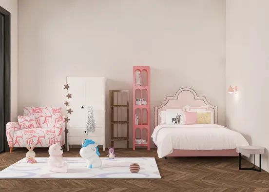 Детская комната в розовом цвете.  Design Rendering