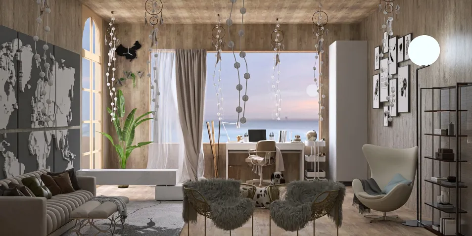 cozy living room with elegant furniture arrangement in a modern Scandinavian style, showcasing 3D interior design using Homestyler's real-time rendering feature for quick design previews