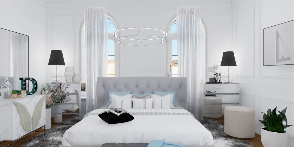 a bed room with a white bedspread and a white bedspread 
