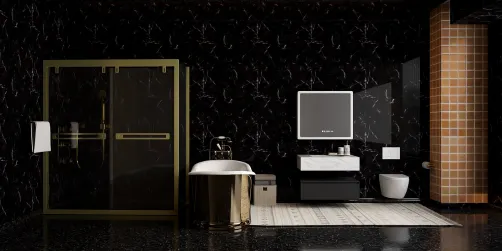 dark bathroom with goldbright💸💸