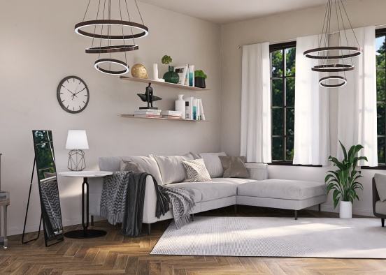 Grey Themed Living Room Design Rendering