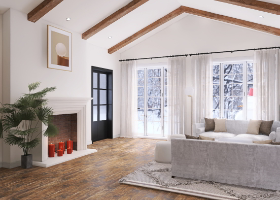 The snowy white color room with fire !  Design Rendering