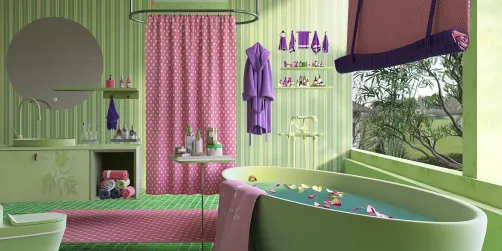 Pink, Purple, Green Bathroom