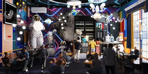 Space theme restaurant ☕🍷🍟