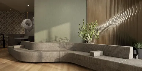 curved sofa design showcasing contemporary style with a focus on maximizing interior space value using Homestyler's real-time 3D rendering feature.