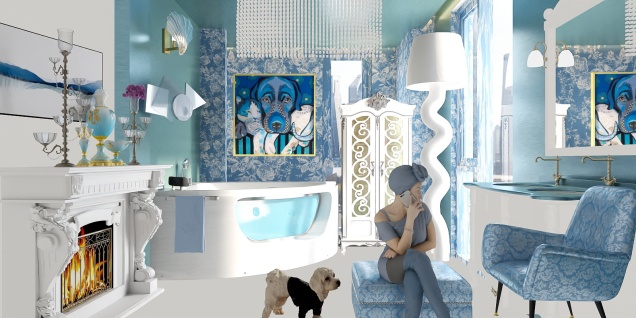 La grande salle de bain bleue