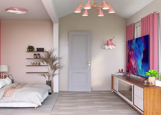 Chic Pink Girls Room Design Rendering