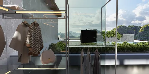 clothing display rack showcasing garments and accessories with a modern minimalist design style highlighting space efficiency in a dressing area using Homestyler's real-time 3D rendering feature.