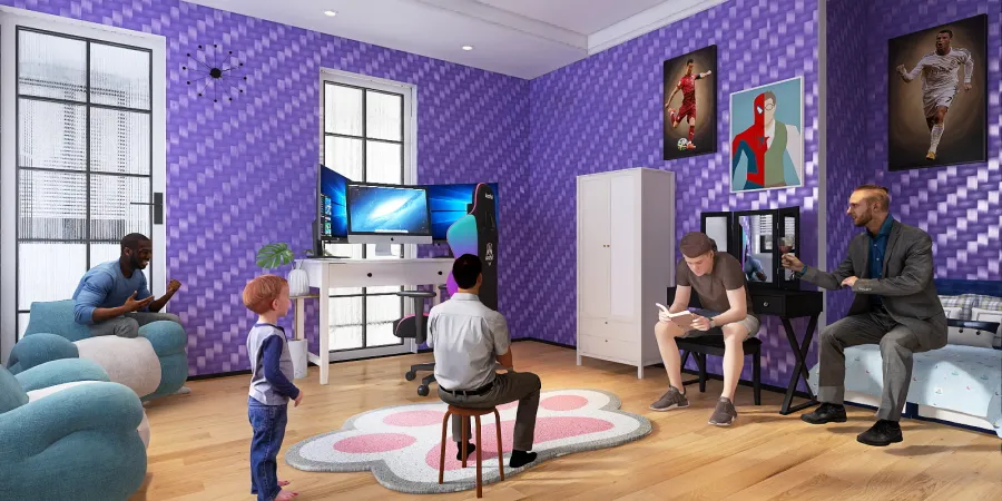 people playing a video game in a living room 