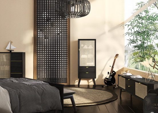 Black Rattan Bedroom  Design Rendering