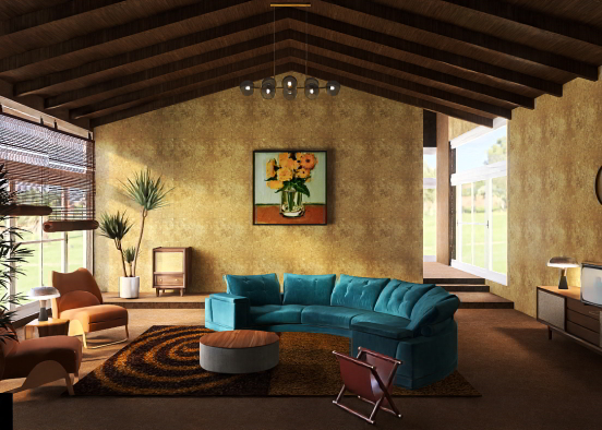 Vintage 70s living room  Design Rendering