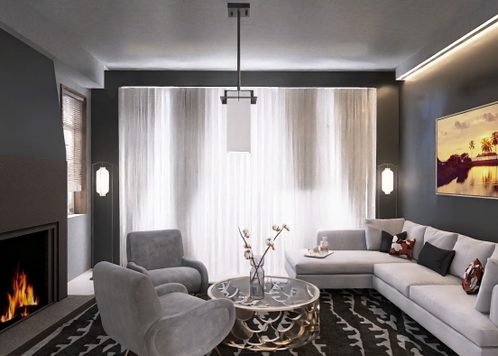 salotto con camino  Design Rendering
