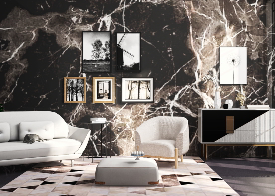 black room with white or grey furnitures Design Rendering