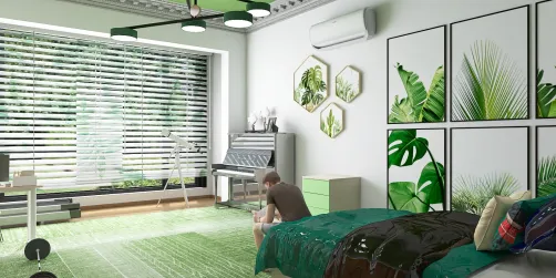 Habitación con color verde