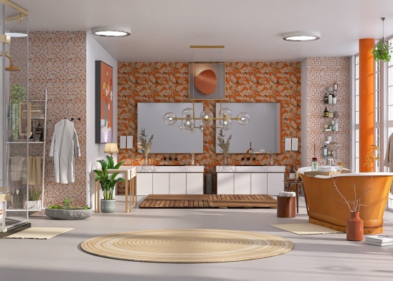 Orange & Neutral all in one Bathroom 🟧⬜ Design Rendering