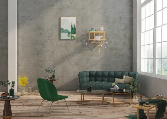 simple green living room  Design Rendering