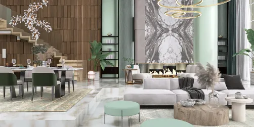 Mint and wood living room 
