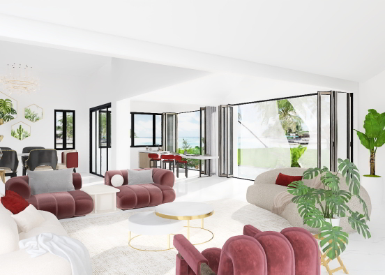 Elegant beach house living room Design Rendering