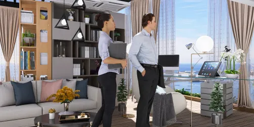 Home office with coastal view' 