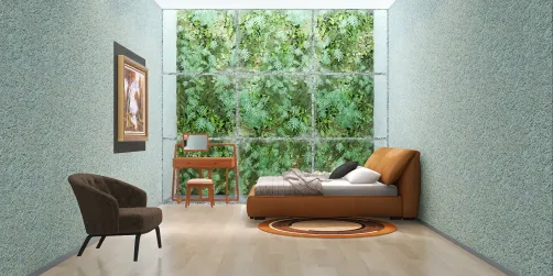 Plain brown and green bedroom