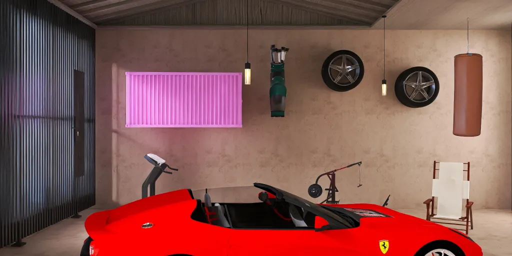 a red motorcycle is parked in a room 