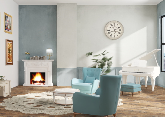 blue vintage living room Design Rendering