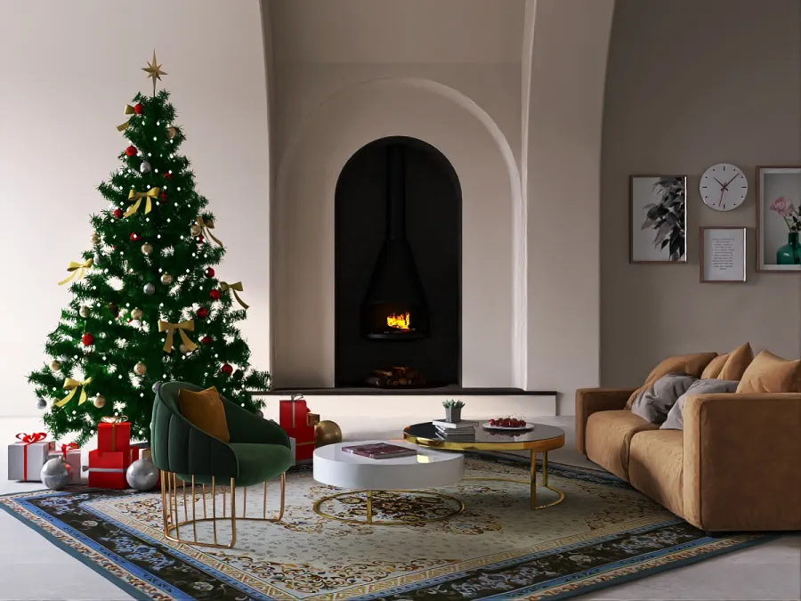 a living room with a christmas tree in the corner 