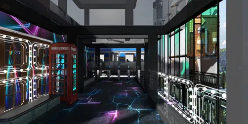Cyberpunk train station 