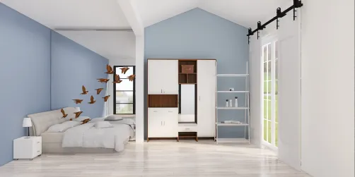 White and blue themed bedroom