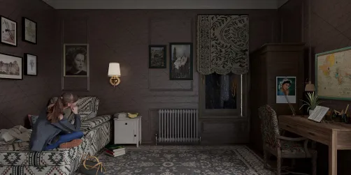 Atmospheric dorm room (rainy evening).